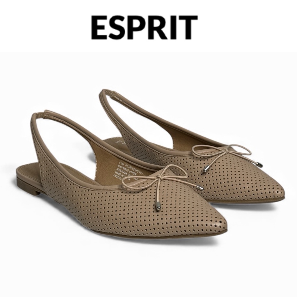 ESPIRIT PETRIA NUDE PERFORATED POINTED TOE SLINGBACK BALLET FLATS **NIB**